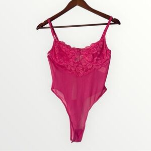 Timing Lingerie Lace Sheer Hot Pink Bodysuit New With Tags Size Small